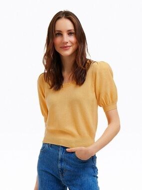 Draper James 100% Cashmere Short Sleeve Sweater Yellow XL
